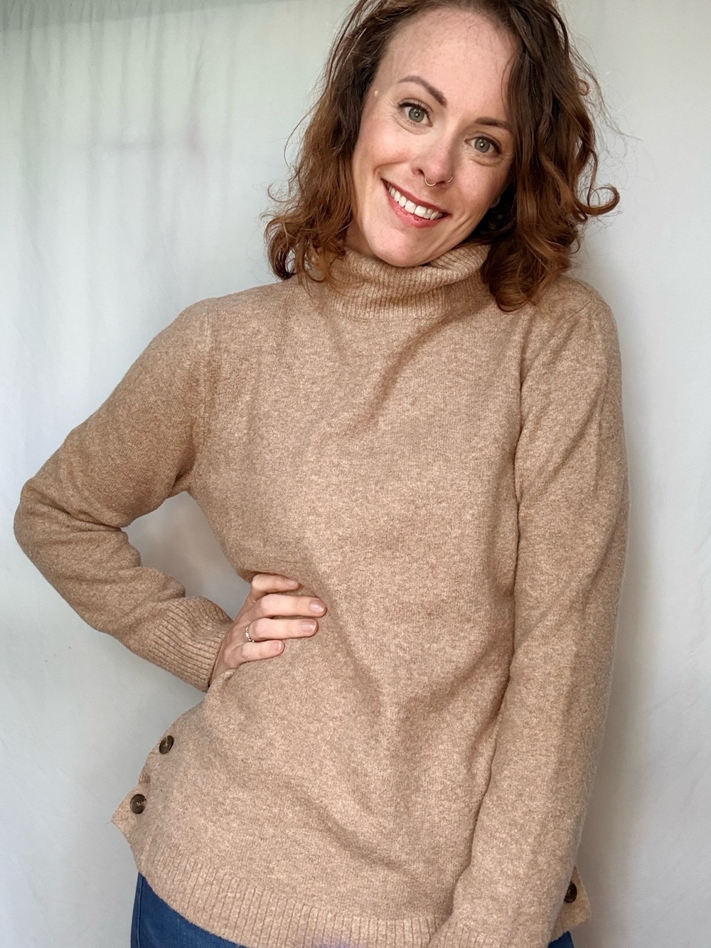 J. Crew Camel Turtleneck Sweater with Side Button Detail